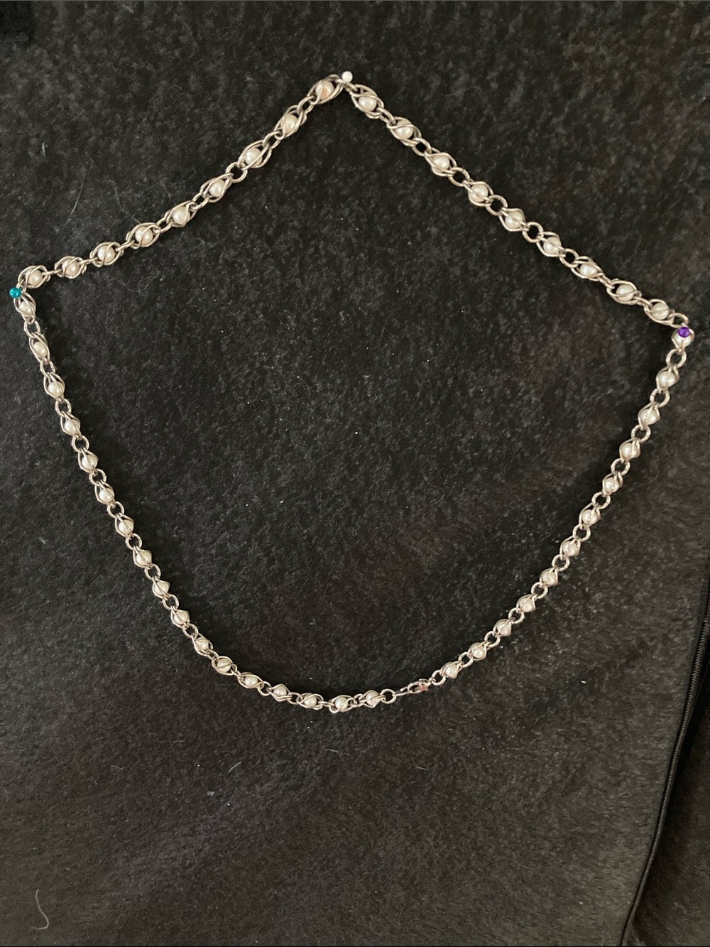 Sterling Silver/ pearl  Linked Chain Necklace with Accent Beads - Silver long